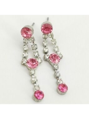 Vintage 1970s Crystal Earrings Pink